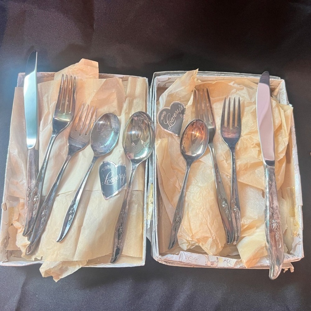 Vintage 1847 Rogers Bros IS Magic Rose Silverplate 9‎ pc NOS Flatware Set 1960s